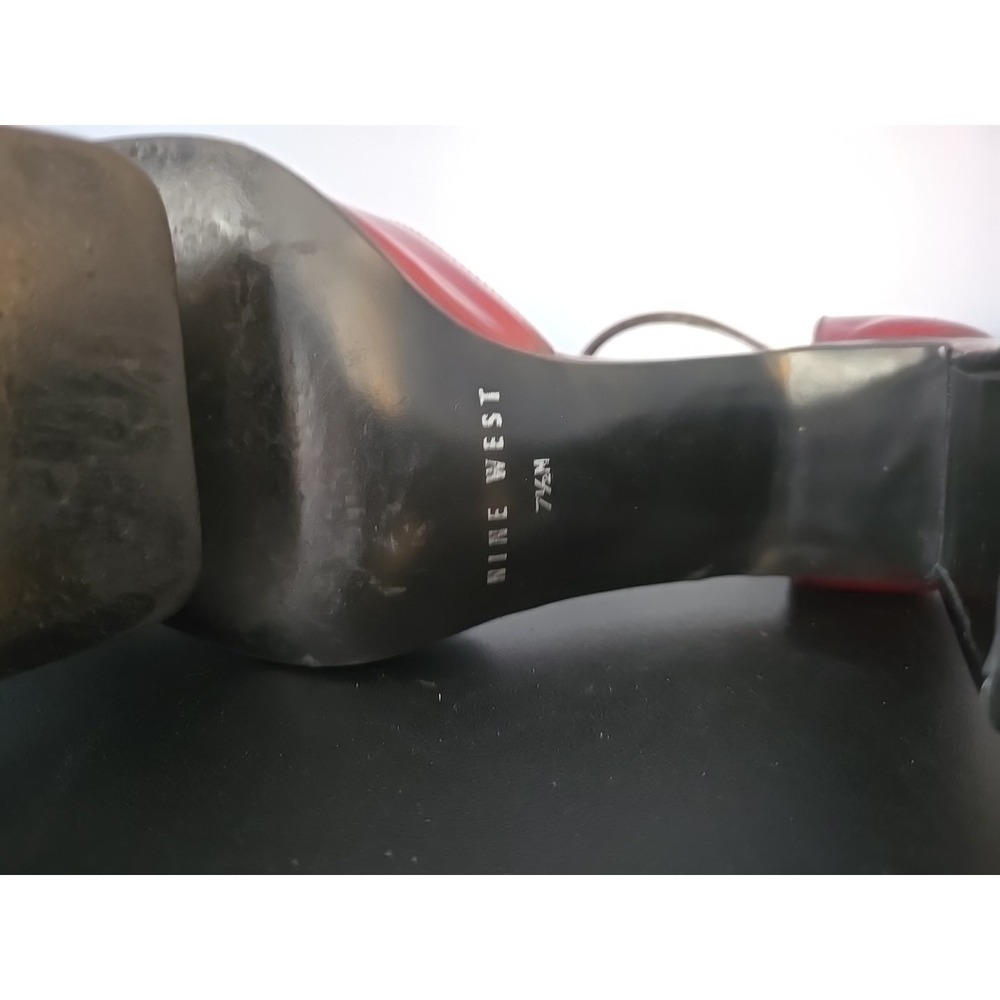 NINE WEST Red Black Ankle Strap Chunky Heels Square Toe Women Pumps Y2K 7.5 - Picture 11 of 11
